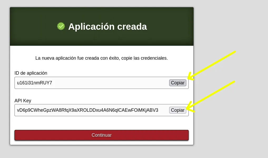 Tomamos nota de las credenciales que necesitaremos en nuestro código PHP